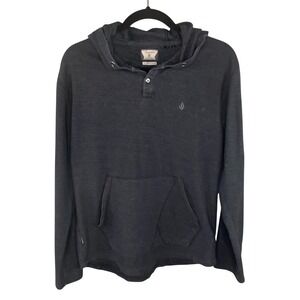 Volcom Henley Hoodie Men Size Medium Charcoal Grey Long Sleeve Grunge Skate Goth